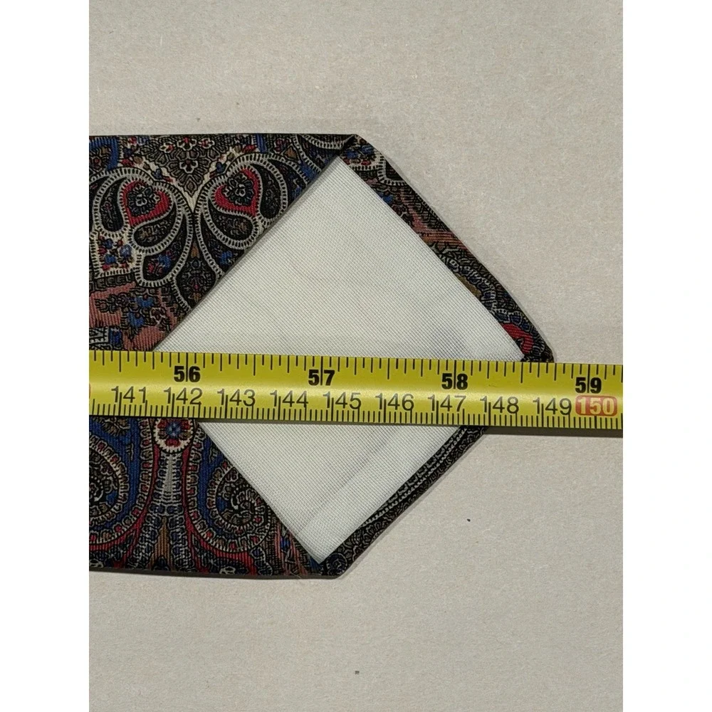 Mallory & Church London 1980s Vintage Silk Necktie Paisley Red Blue Gold Beige